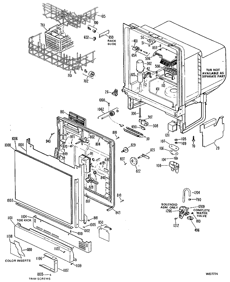 Section Diagram and Parts List for GSM603L-03  General Electric Dishwasher