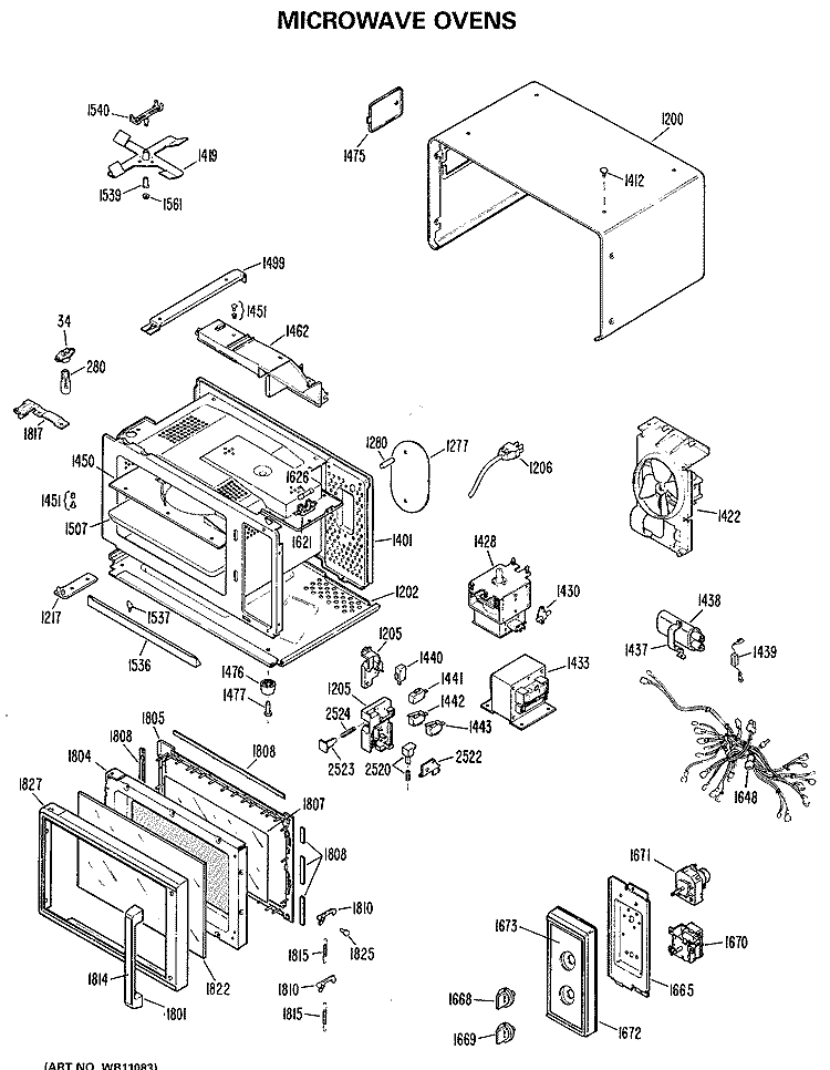 MICROWAVE OVENS Diagram and Parts List for JEM612002  General Electric Microwave