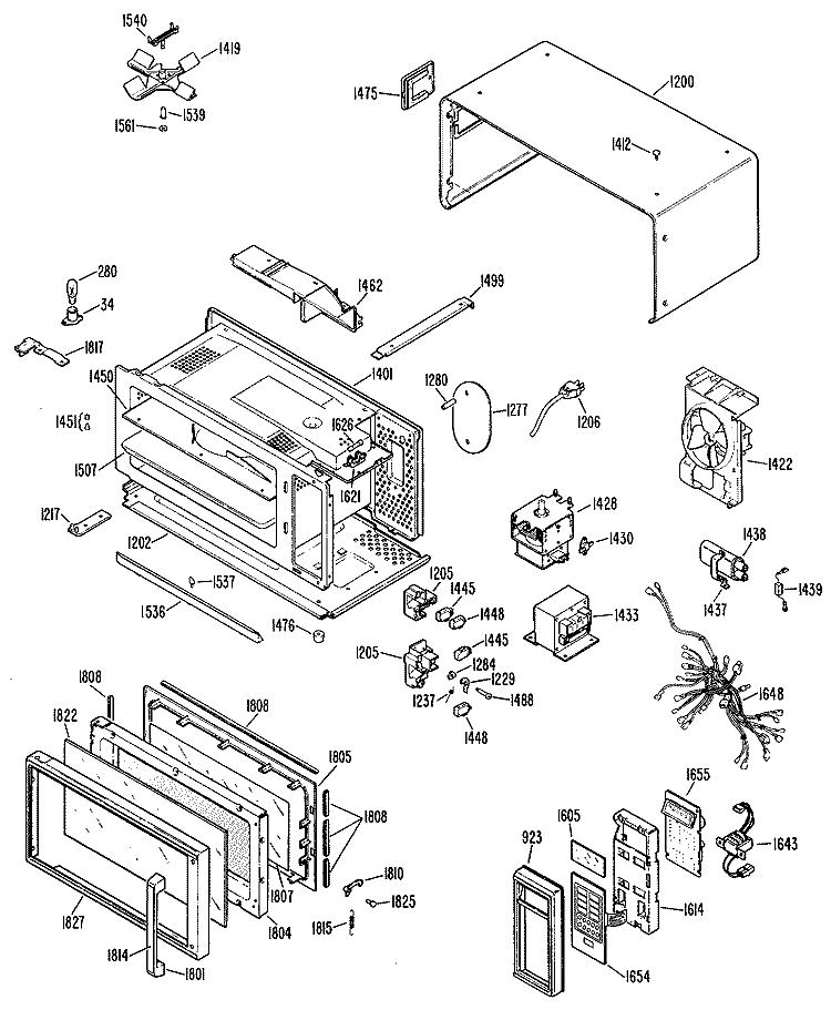 Section Diagram and Parts List for JEM816H01  General Electric Microwave