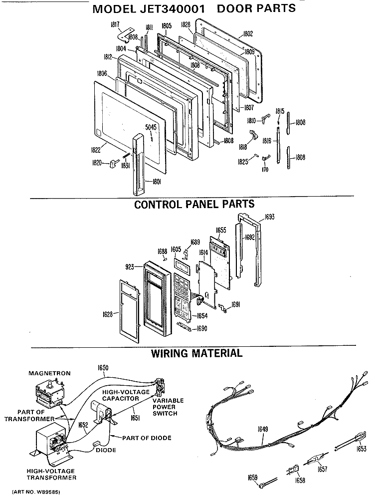 DOOR PARTS Diagram and Parts List for JET340001  General Electric Microwave