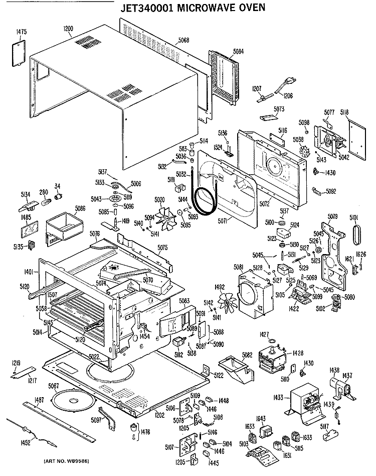 MICROWAVE OVEN Diagram and Parts List for JET340001  General Electric Microwave