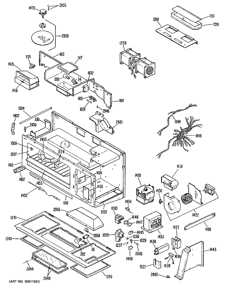 Section Diagram and Parts List for JVM140H01  General Electric Microwave