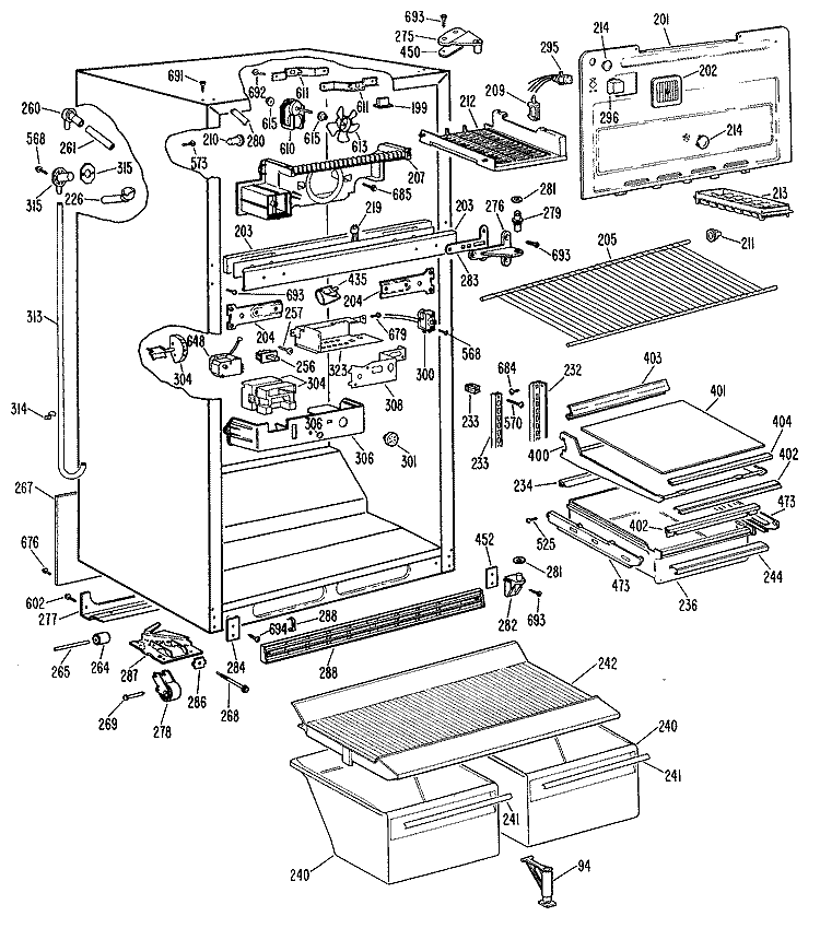 Section Diagram and Parts List for TBX18KLGRHA  General Electric Refrigerator