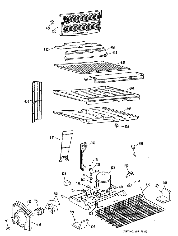 Section Diagram and Parts List for TBX18KLGRHA  General Electric Refrigerator