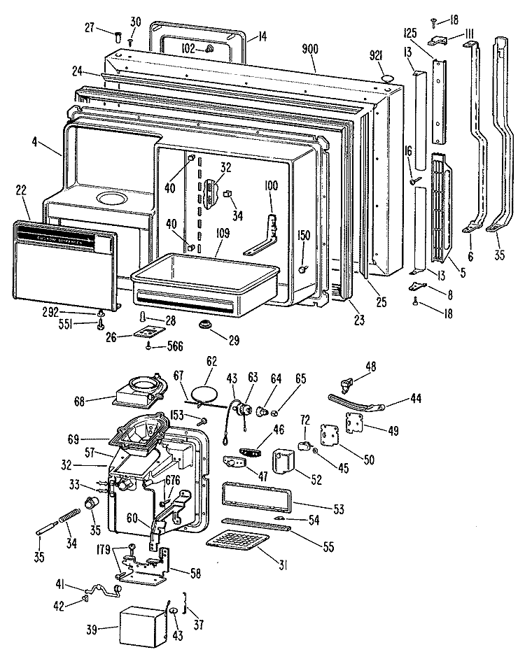 Section Diagram and Parts List for TBX25RMGRWH  General Electric Refrigerator