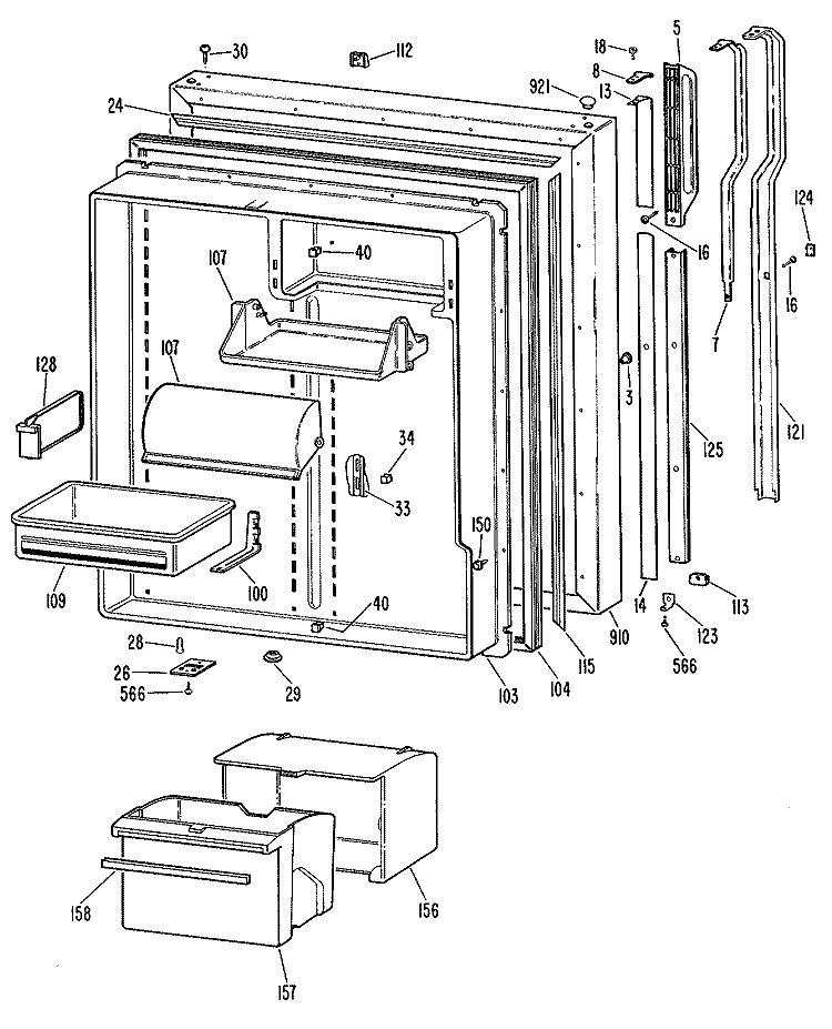 Section Diagram and Parts List for TBX25RMGRWH  General Electric Refrigerator