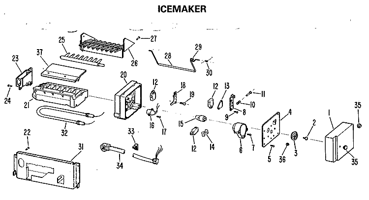 ICEMAKER Diagram and Parts List for TBX25RMGRWH  General Electric Refrigerator