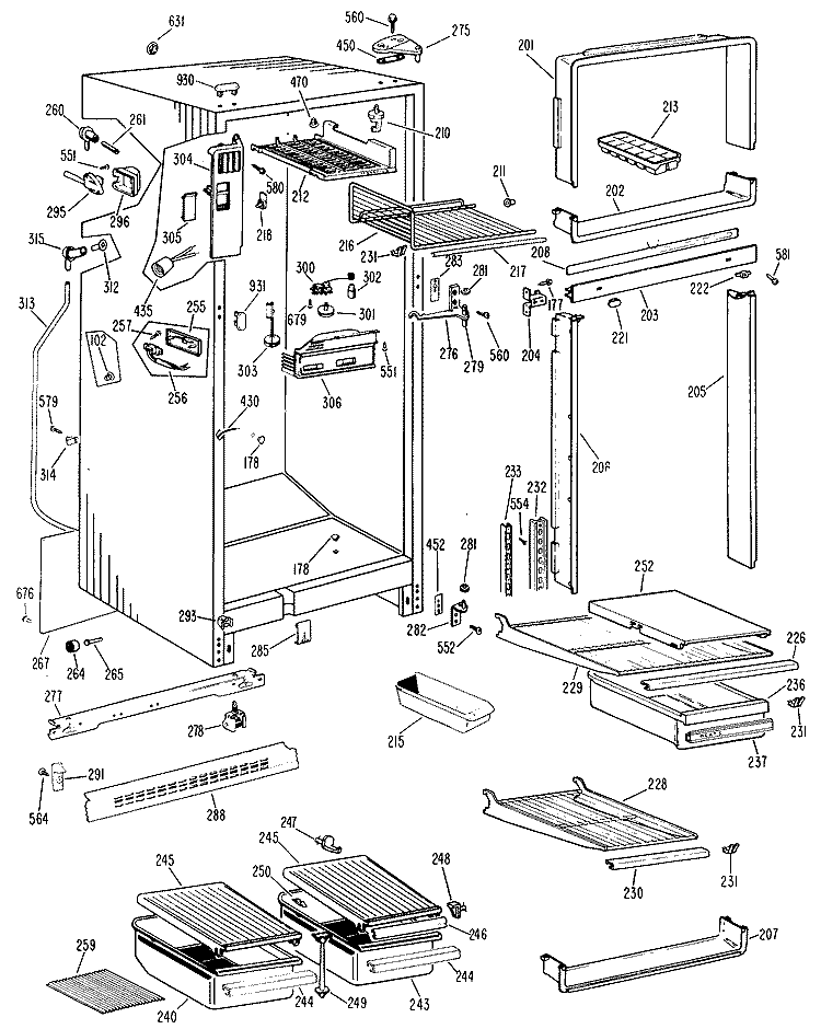 Section Diagram and Parts List for TBF16DKC  General Electric Refrigerator