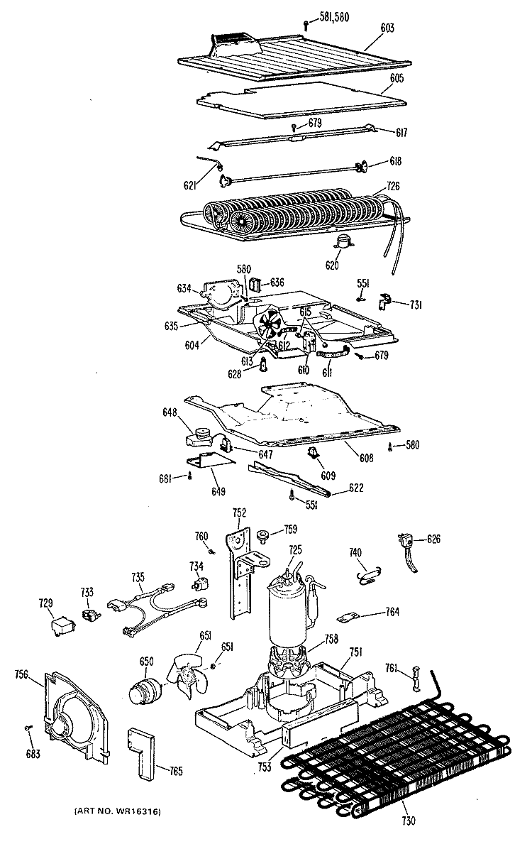 Section Diagram and Parts List for TBF16DKC  General Electric Refrigerator