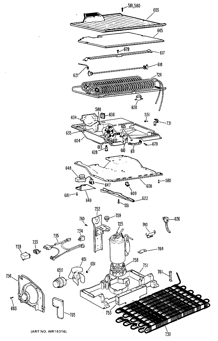 Section Diagram and Parts List for TBF16VKC  General Electric Refrigerator