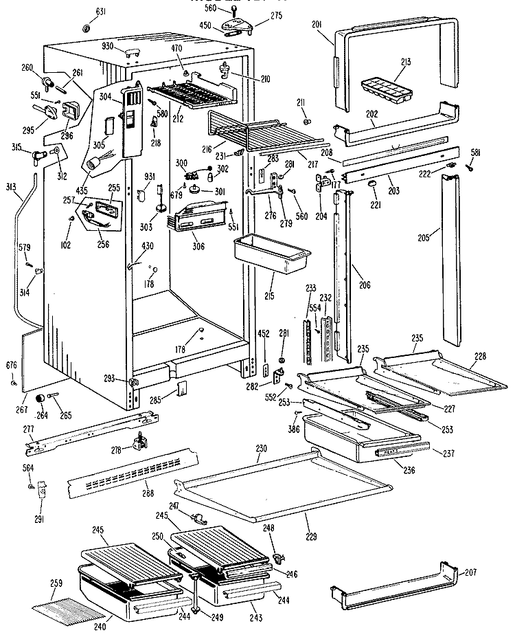 Section Diagram and Parts List for TBF16ZKC  General Electric Refrigerator