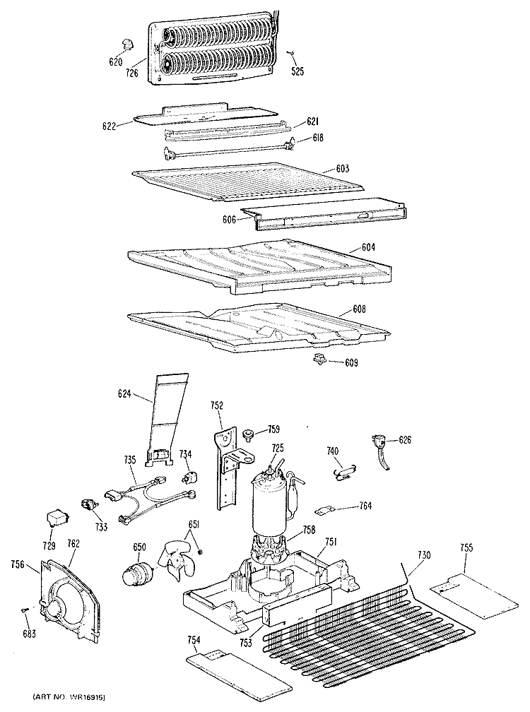 Section Diagram and Parts List for TBX21KKER  General Electric Refrigerator