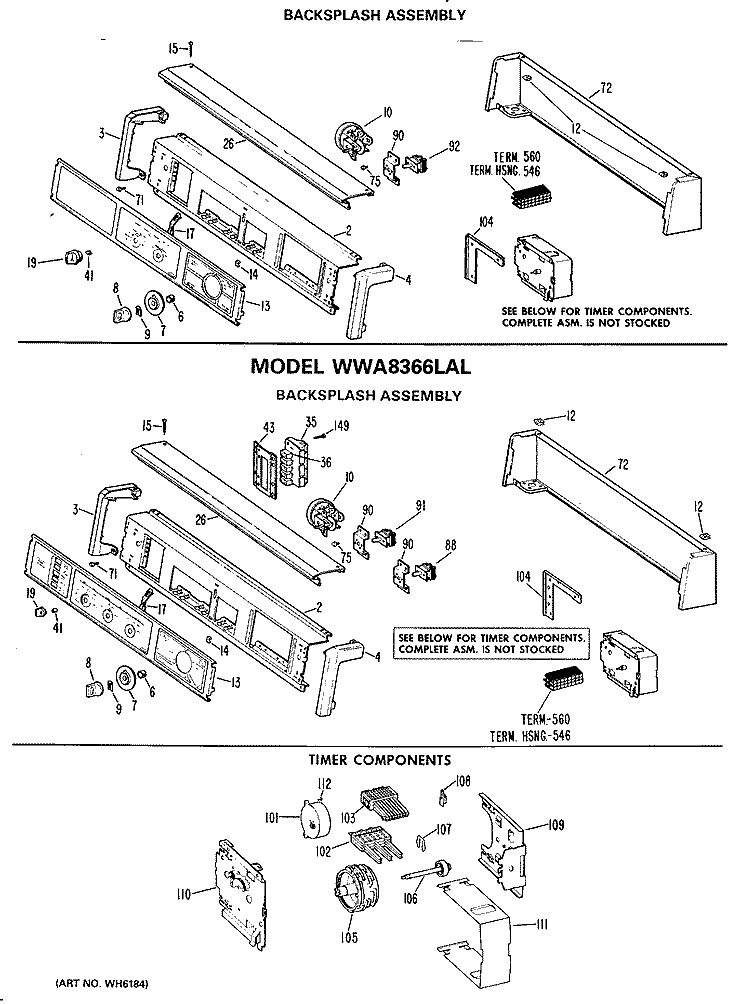 BACKSPLASH ASSEMBLY Diagram and Parts List for WWA8366LAL  General Electric Washer
