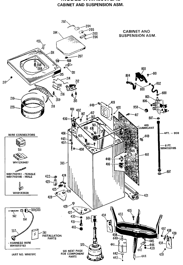 CABINET AND SUSPENSION ASM. Diagram and Parts List for WWA8307LAL  General Electric Washer