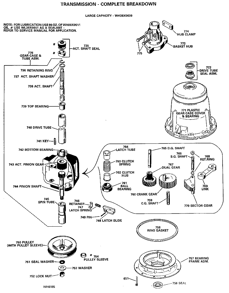 TRANSMISSION - COMPLETE BREAKDOWN Diagram and Parts List for WWA8307LAL  General Electric Washer