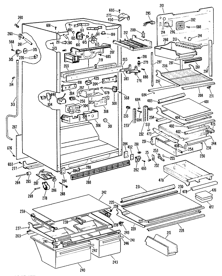 Section Diagram and Parts List for TBX25ZLER  General Electric Refrigerator