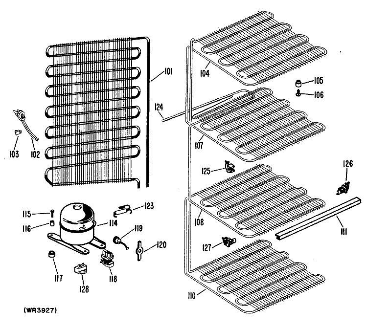 Section Diagram and Parts List for CA10DLD  General Electric Freezer
