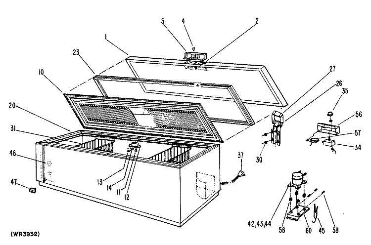 Section Diagram and Parts List for CB22DLC  General Electric Freezer
