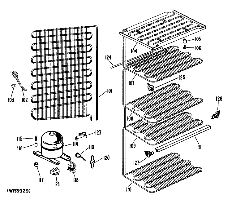 Section Diagram and Parts List for CA21DLB  General Electric Freezer