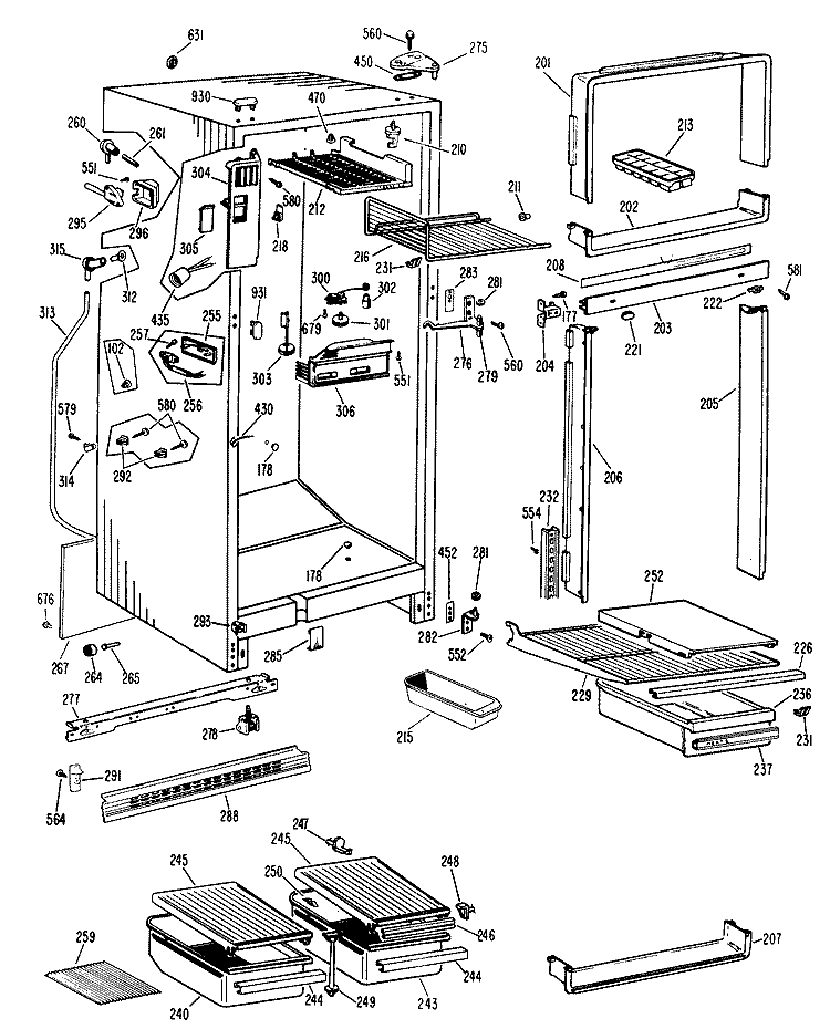 Section Diagram and Parts List for TBF14DKD  General Electric Refrigerator