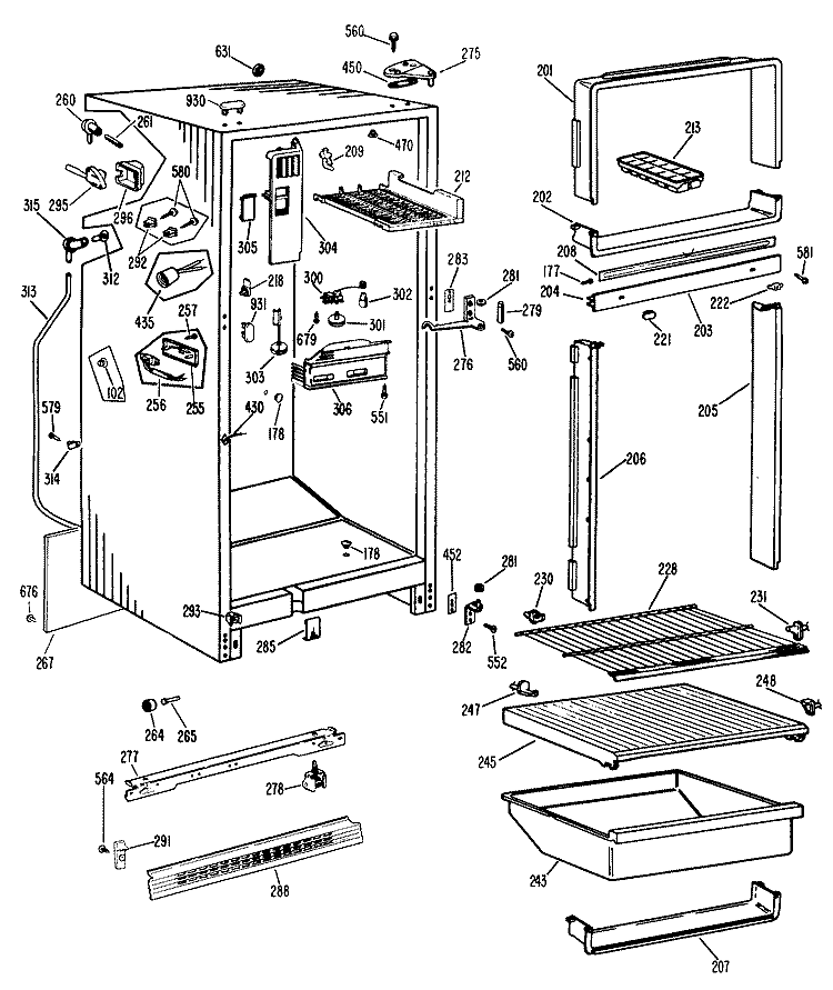 Section Diagram and Parts List for TBF14SKDR  General Electric Refrigerator
