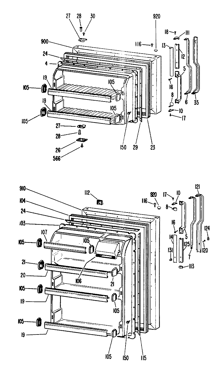 Section Diagram and Parts List for TBF14VKD  General Electric Refrigerator
