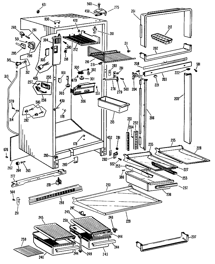 Section Diagram and Parts List for TBF16ZLB  General Electric Refrigerator