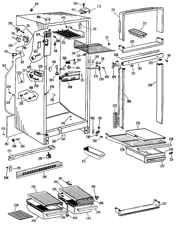 Section Diagram and Parts List for TBF16DLB  General Electric Refrigerator