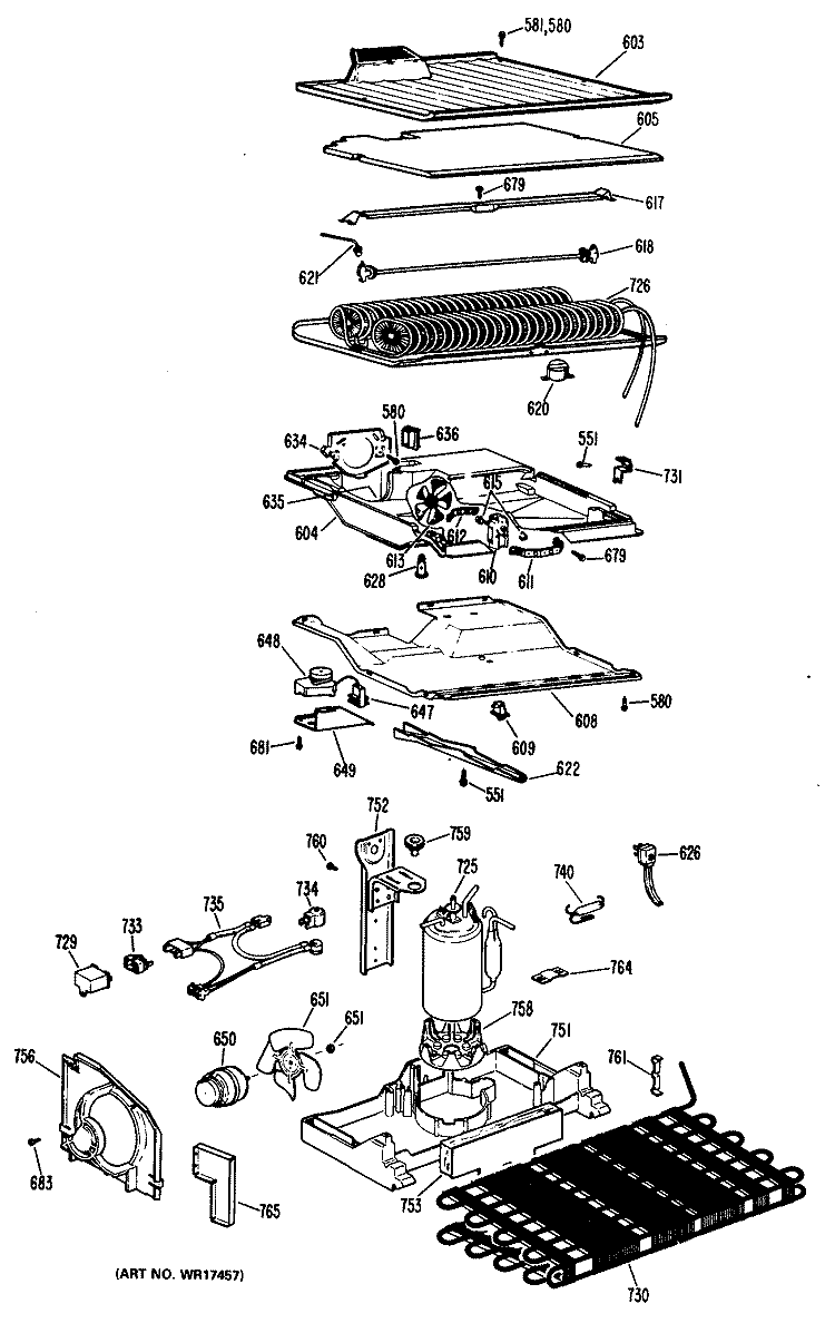 Section Diagram and Parts List for TBF16DLB  General Electric Refrigerator