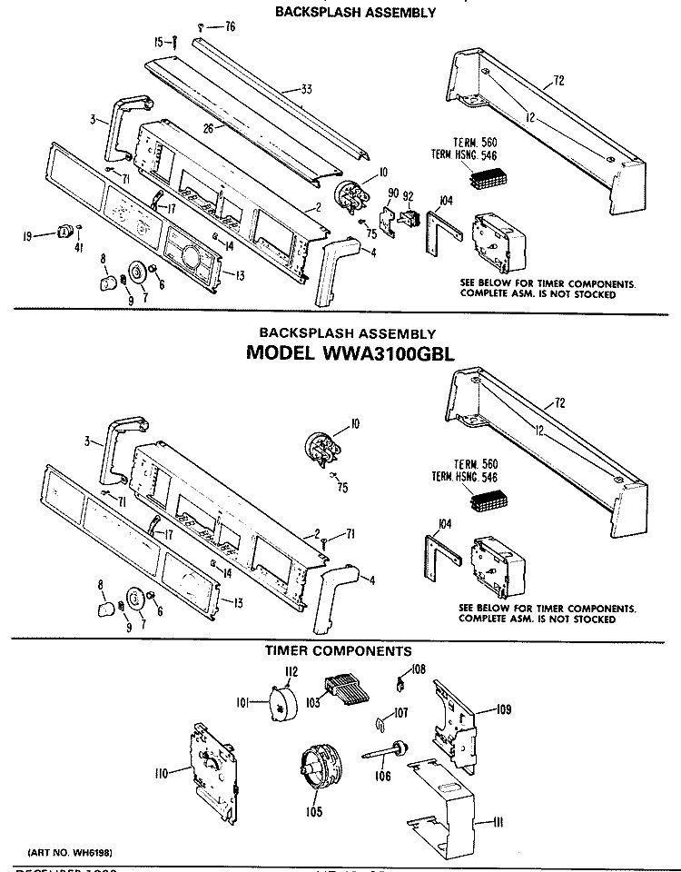BACKSPLASH ASSEMBLY Diagram and Parts List for WWA8306LBL  General Electric Washer
