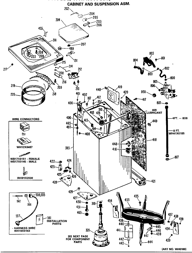 CABINET AND SUSPENSION ASM. Diagram and Parts List for WWA8306LBL  General Electric Washer