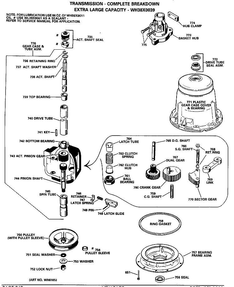 TRANSMISSION - COMPLETE BREAKDOWN Diagram and Parts List for WWA8306LBL  General Electric Washer