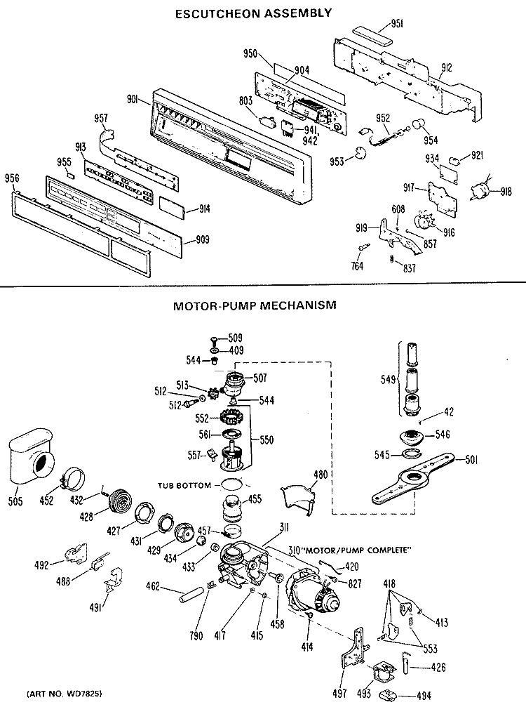 ESCUTCHEON ASSEMBLY Diagram and Parts List for GSD2400L02  General Electric Dishwasher