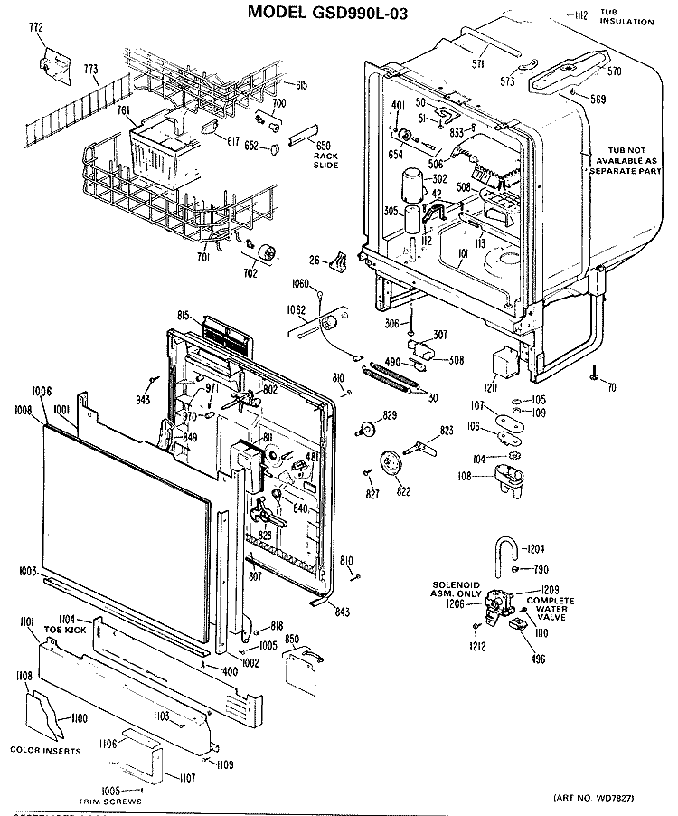 Section Diagram and Parts List for GSD990L-03  General Electric Dishwasher
