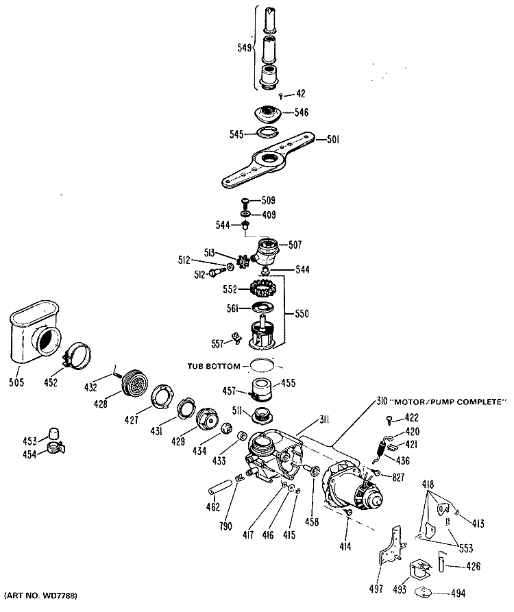 Section Diagram and Parts List for GSD3000B14  General Electric Dishwasher