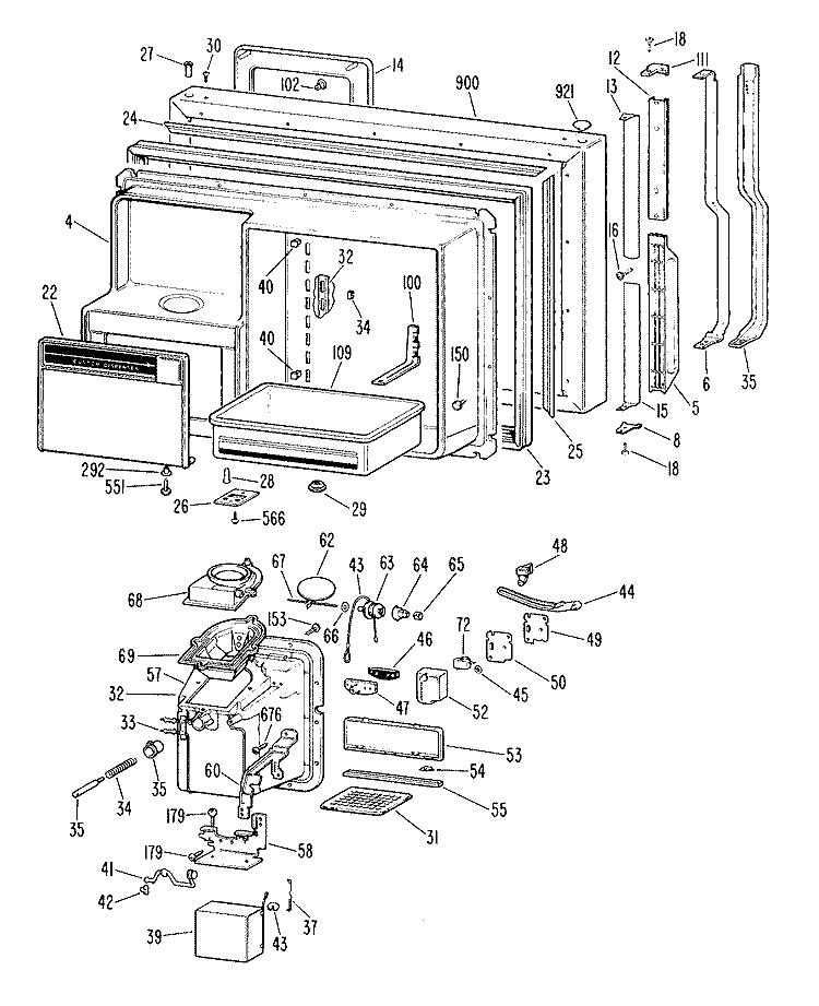 Section Diagram and Parts List for TBX22RLFLWH  General Electric Refrigerator