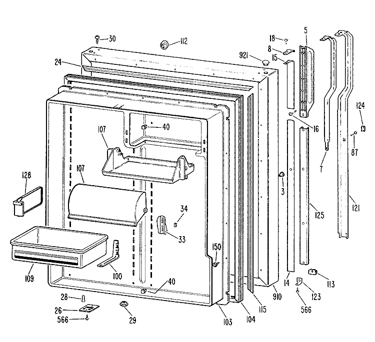 Section Diagram and Parts List for TBX22RLFLWH  General Electric Refrigerator