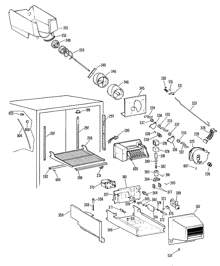 Section Diagram and Parts List for TBX22RLFLWH  General Electric Refrigerator