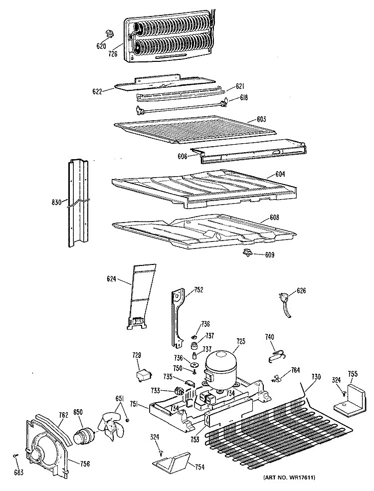 Section Diagram and Parts List for TBX22RLFLWH  General Electric Refrigerator