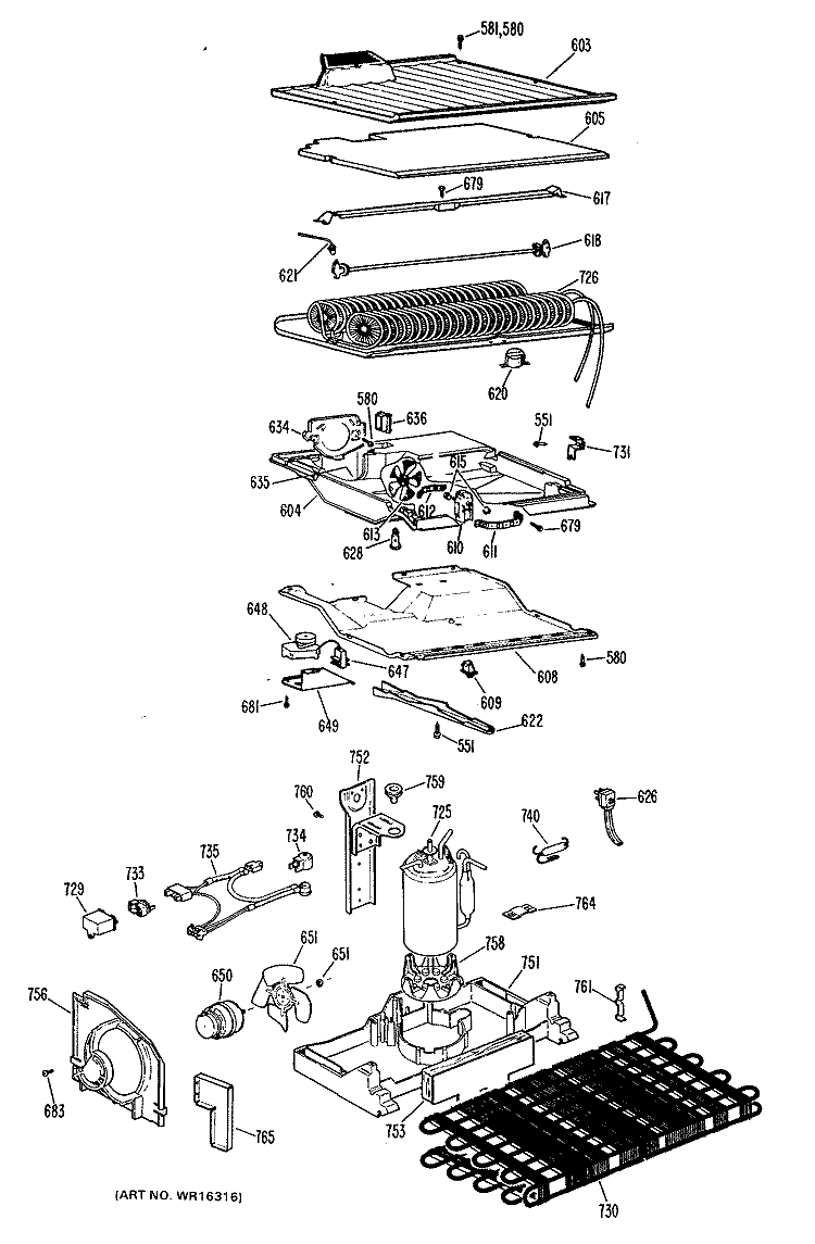 Section Diagram and Parts List for TBF16XKBL  General Electric Refrigerator