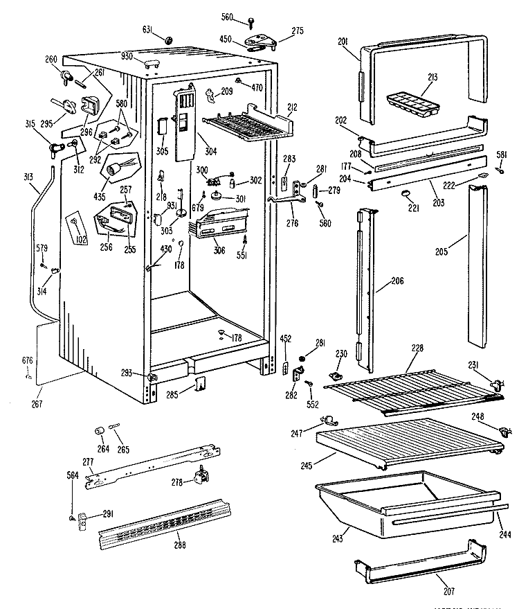 Section Diagram and Parts List for TBFP16SKCL  General Electric Refrigerator