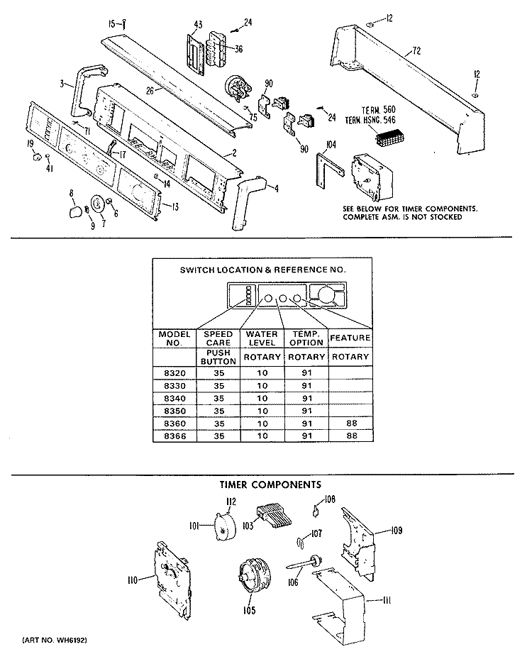 TIMER COMPONENTS Diagram and Parts List for WWA8320GBL  General Electric Washer