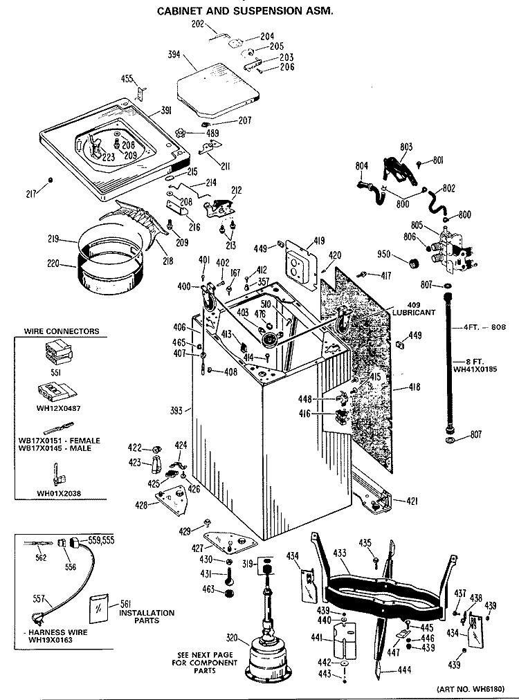CABINET AND SUSPENSION ASM. Diagram and Parts List for WWA8320GBL  General Electric Washer