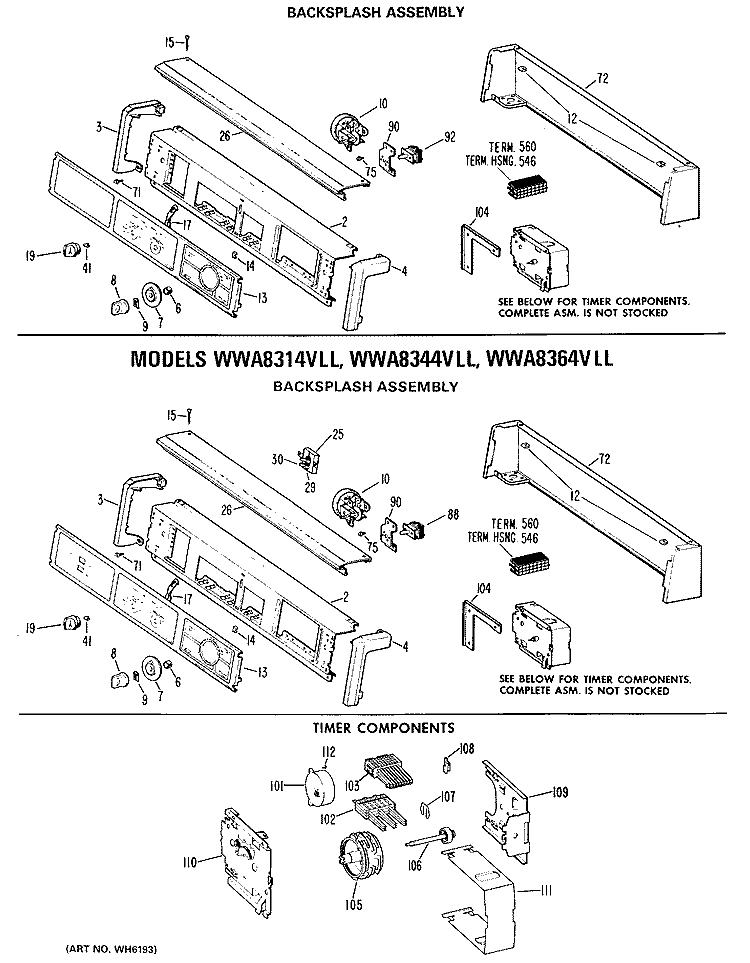 BACKSPLASH ASSEMBLY Diagram and Parts List for WWA8307LBL  General Electric Washer
