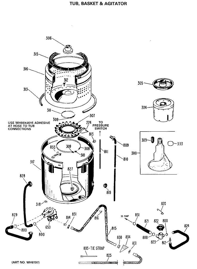 TUB, BASKET & AGITATOR Diagram and Parts List for WWA5800GBL  General Electric Washer