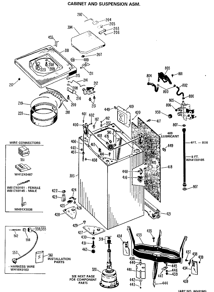 CABINET AND SUSPENSION ASM. Diagram and Parts List for WWA5800GBL  General Electric Washer
