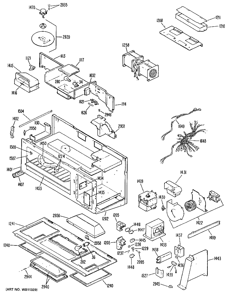 Section Diagram and Parts List for JVM132H01  General Electric Microwave