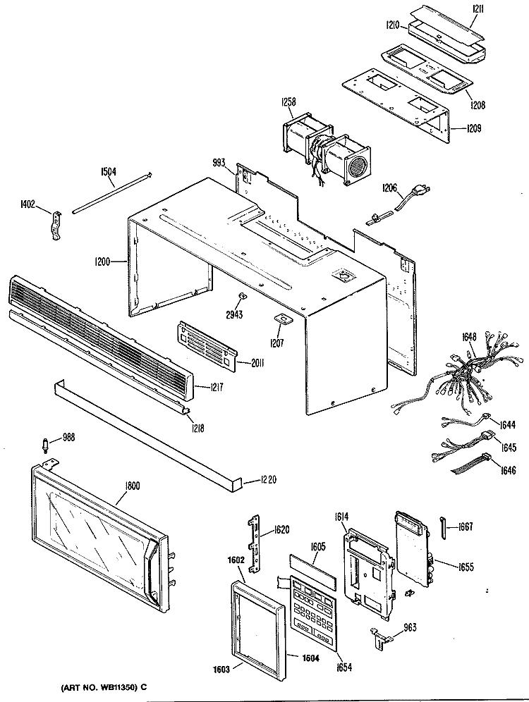 Section Diagram and Parts List for JVM192002  General Electric Microwave