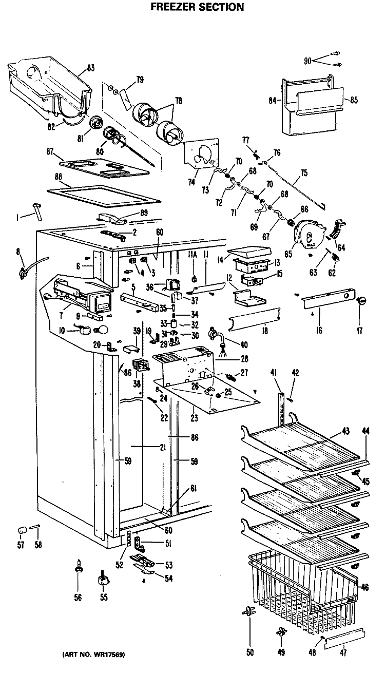 FREEZER SECTION Diagram and Parts List for ZISB42EMC  General Electric Refrigerator