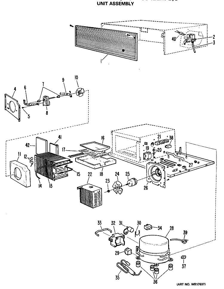 UNIT ASSEMBLY Diagram and Parts List for ZISB42EMC  General Electric Refrigerator